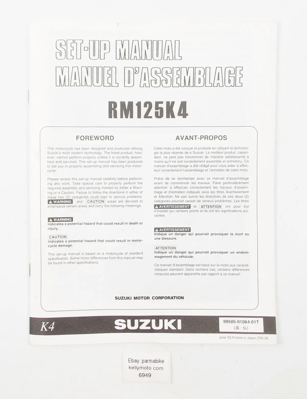 Suzuki 2003 Rm125k4 Set-Up Manual Italian 99505-01064-01T 1