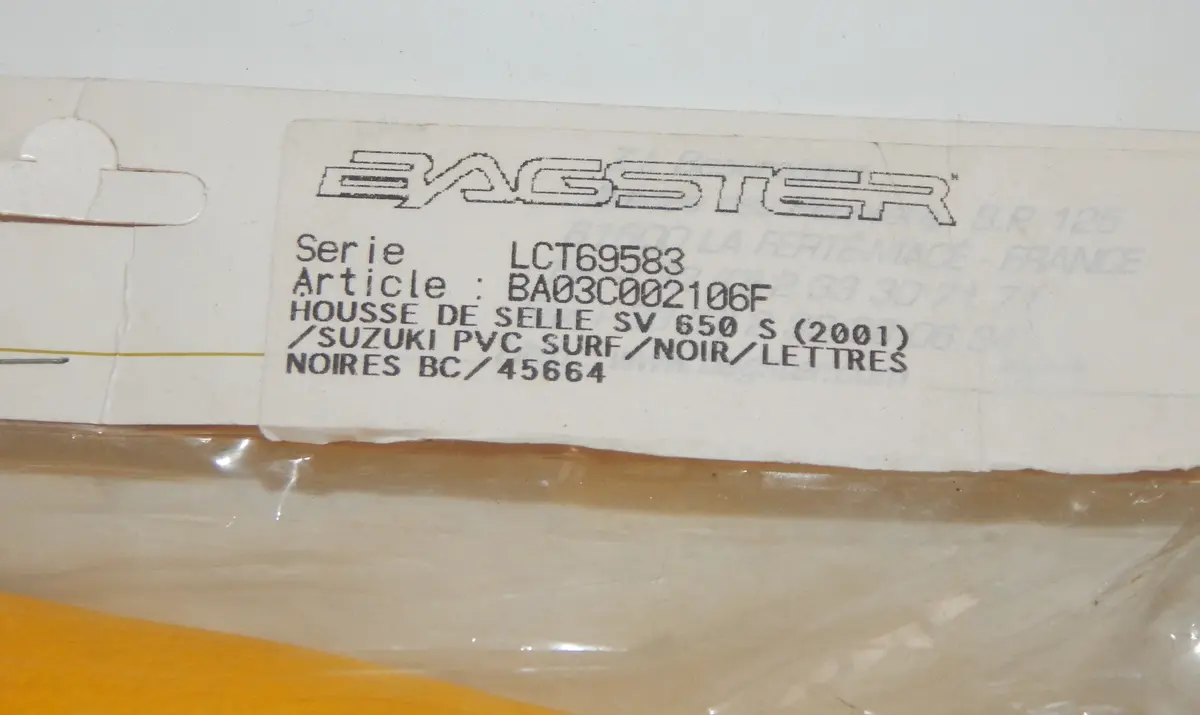 Bagster Ba03c002106f Saddle Seat Cover Yellow/Black Suzuki 2001 Sv 650S 2