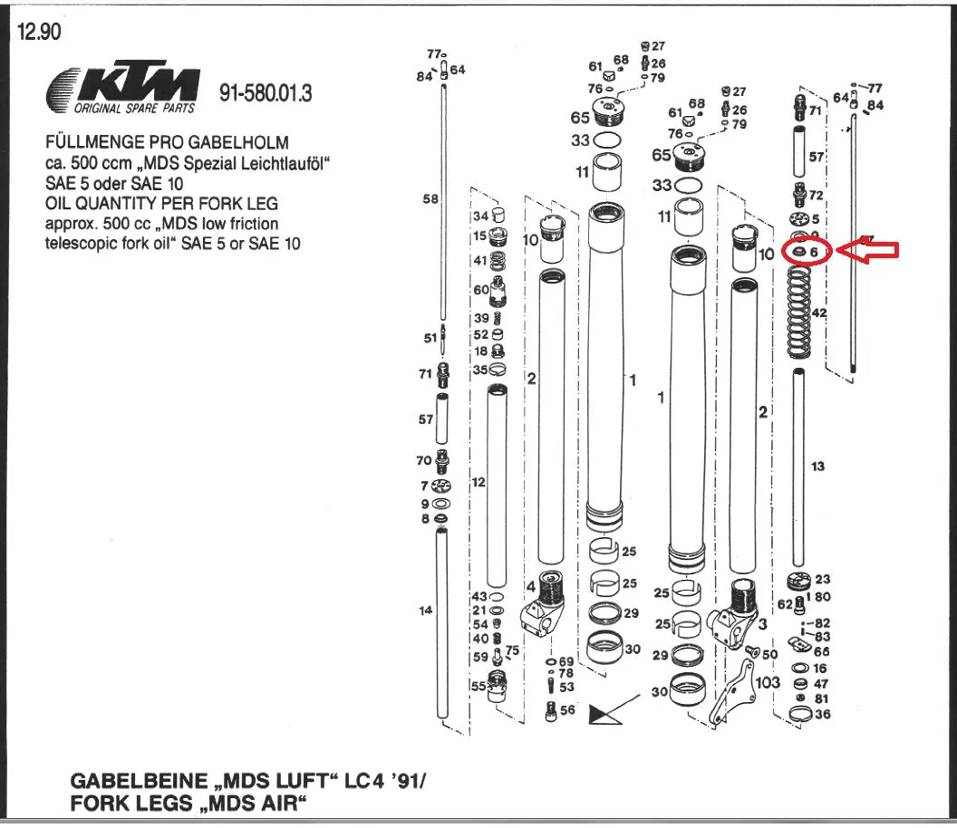 Oem Ktm 90-91 500/600 Lc4 Front Fork Rebound Valve Support #13 58001506013 2