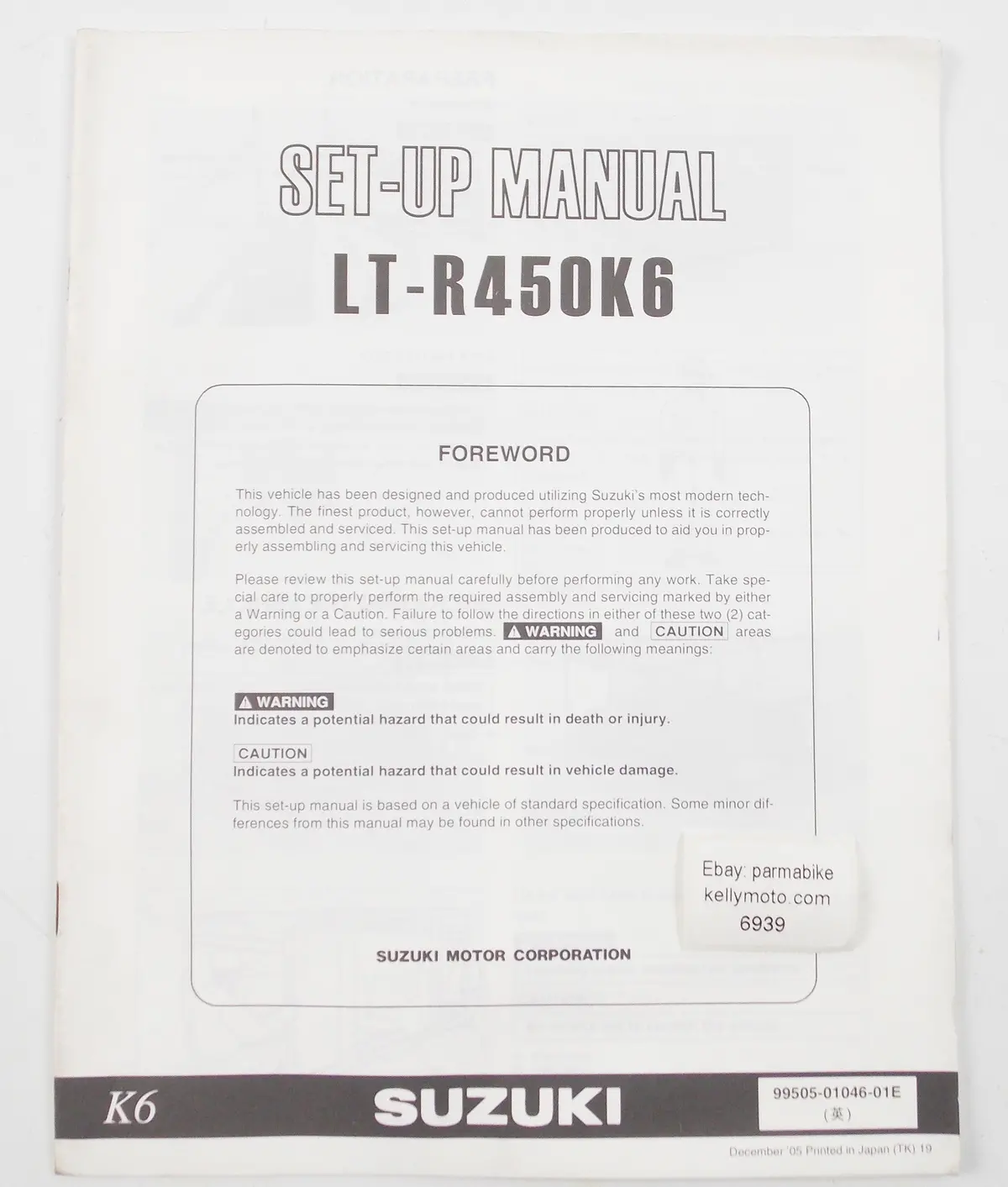 Suzuki Lt-R450k6 Set-Up Manual Assembly Booklet English 99505-01046-01E 1