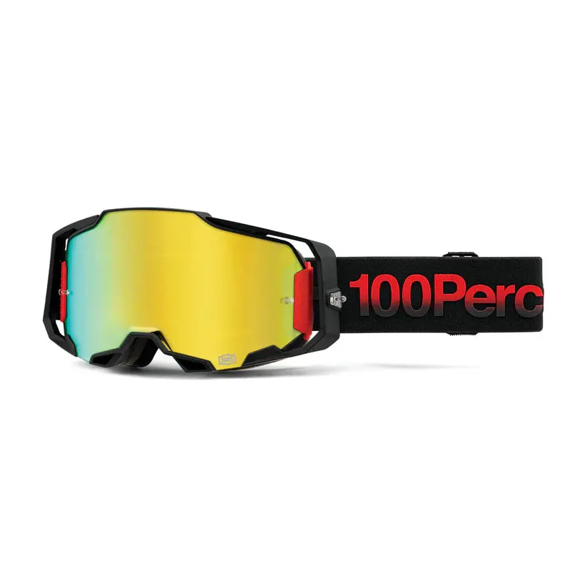 100 Percent Armega Dirt Bike Goggles & Motocross Goggles  Black/Red - Tzar - Gold Mirror Lens 1