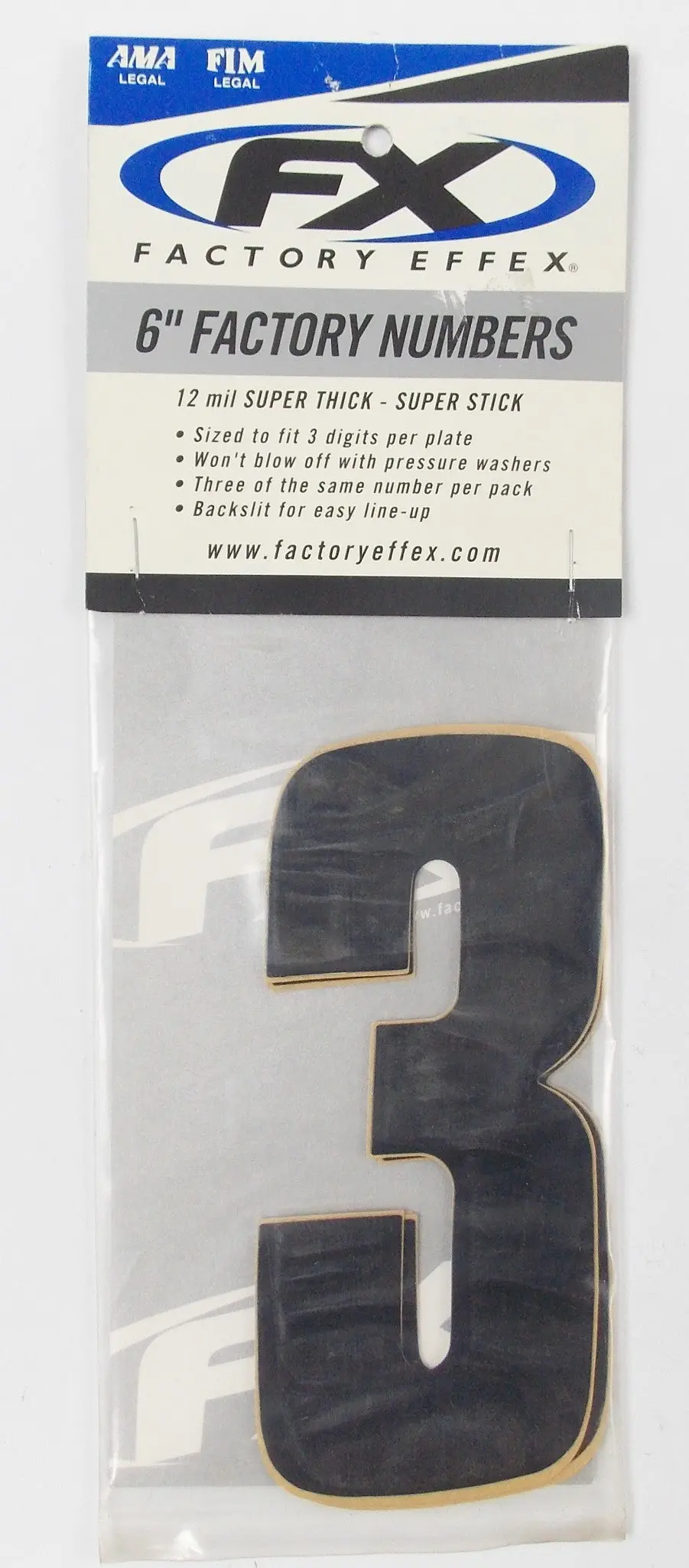 Factory Effex Front/Side Panel 6" Black Numbers Sticker Set "3" 08-90043 Enduro 1