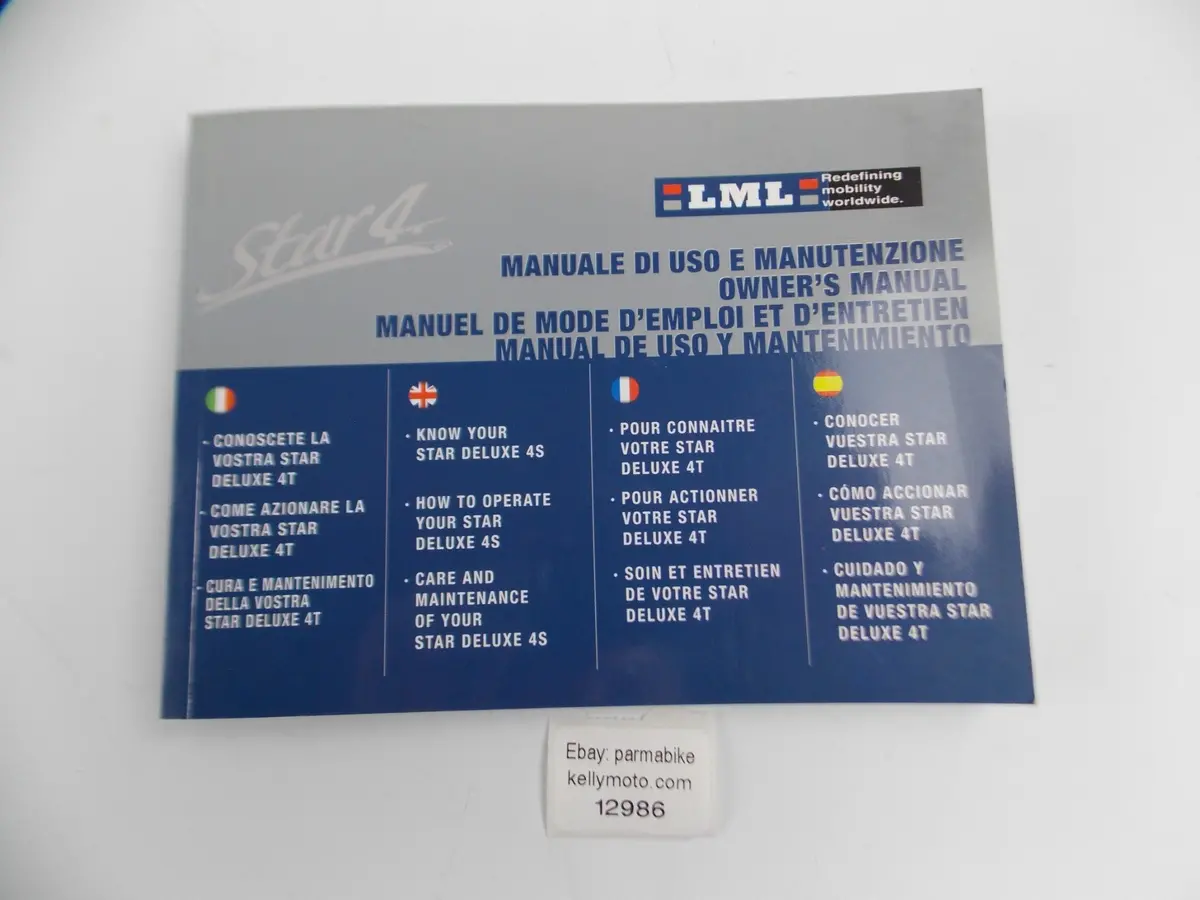 Lml Star Deluxe 4 Strok Scooter Owner Manual Book Italian Spanish English France 1