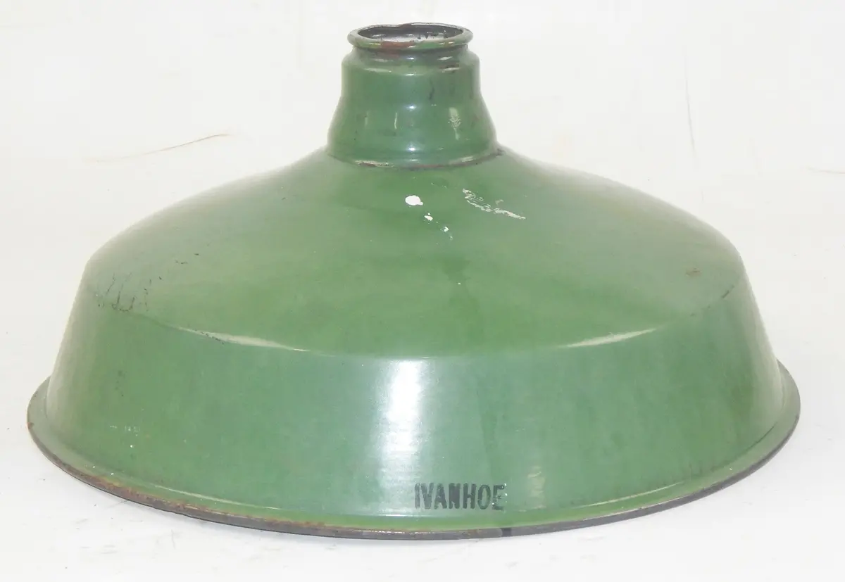Vintage Metal Shop Light Shades Green Porcelain Enamel D=14" Garage Industrial F 1