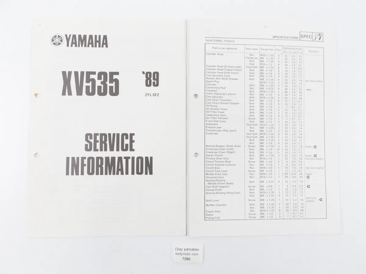 Oem 1989 Yamaha Xv535 Service Information Booklet Manual 2Yl-Se2 1