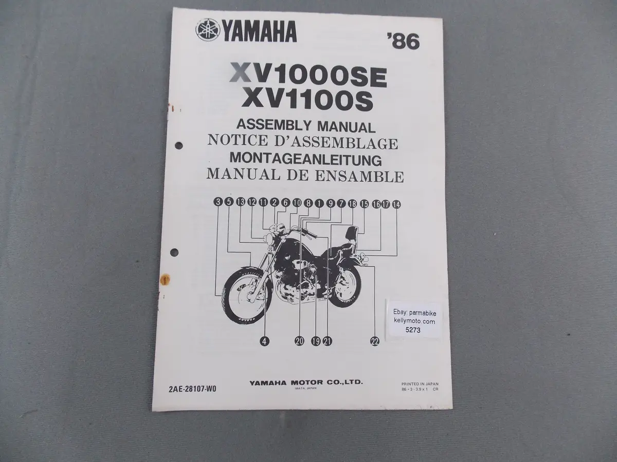 Yamaha 1986 Xv1000se/Xv1100s Assembly Manual English Italian German 2Ae-28107-W0 1