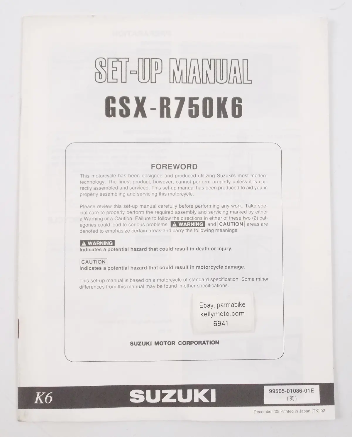 Suzuki Gsx-R750k6 Set-Up Manual English Assembly Booklet  Book 99505-01086-01E 1