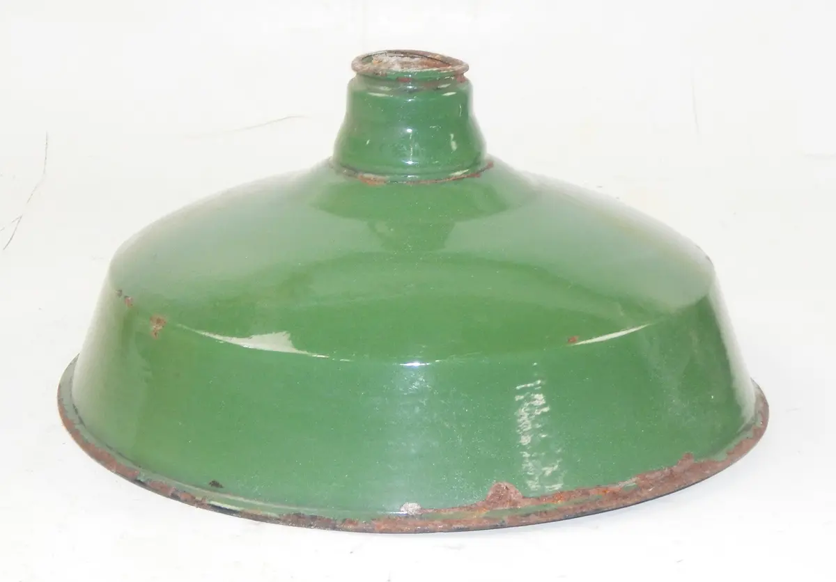 Vintage Metal Shop Light Shades Green Porcelain Enamel D=14" Garage Industrial G 1