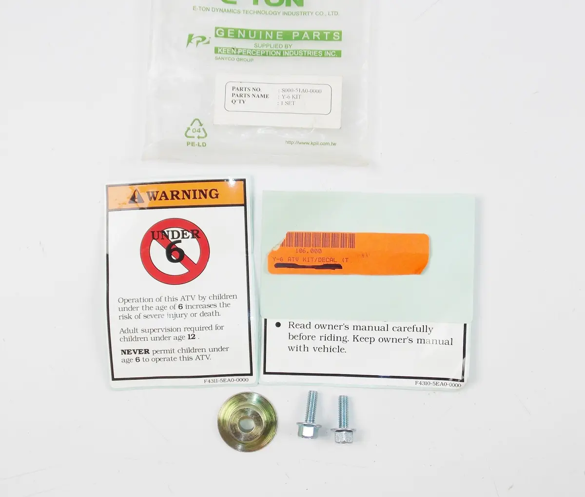 Nos Oem E-Ton Y-6 Kit / Decal + Screw + Washer 106000 | S000-51A0-0000 1