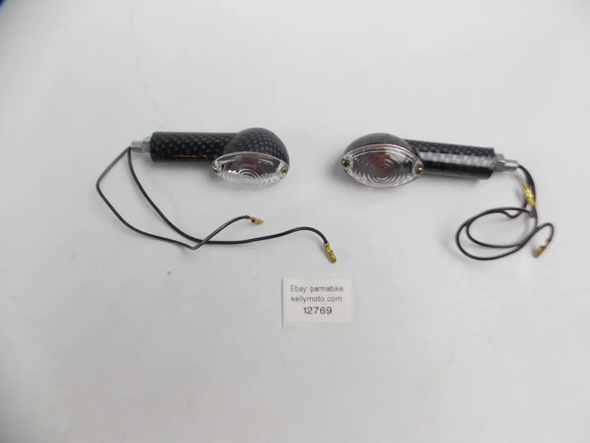 1 Pr Blinker Turn Signal Flasher Indicator Carbon Look L=3.5" Clear Motorcycle 1