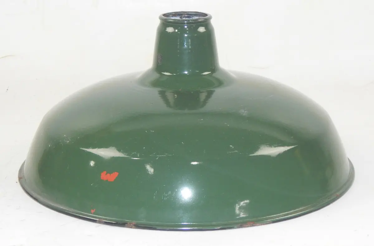 Vintage Metal Shop Light Shades Green Porcelain Enamel D=14" Garage Industrial H 1