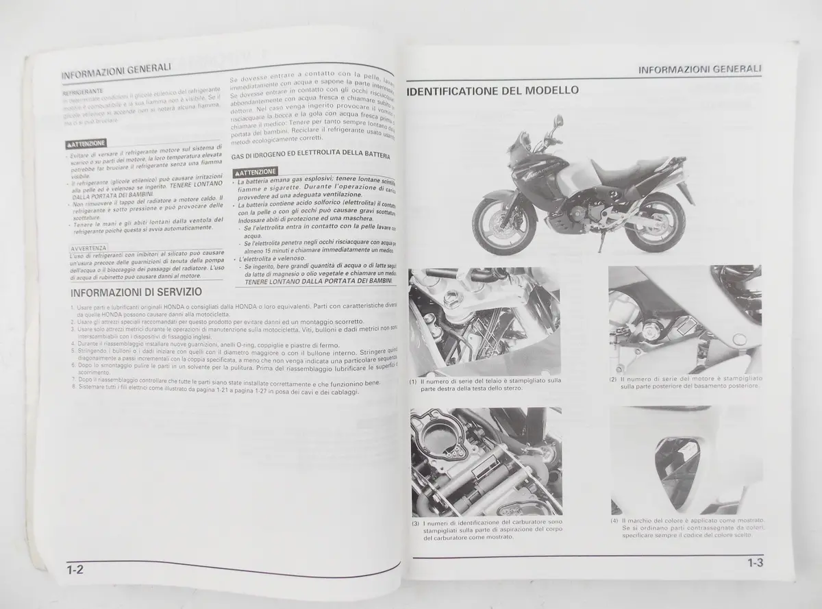 1999 Honda Xl 1000Vx Workshop Manual Repair Book Italian 2