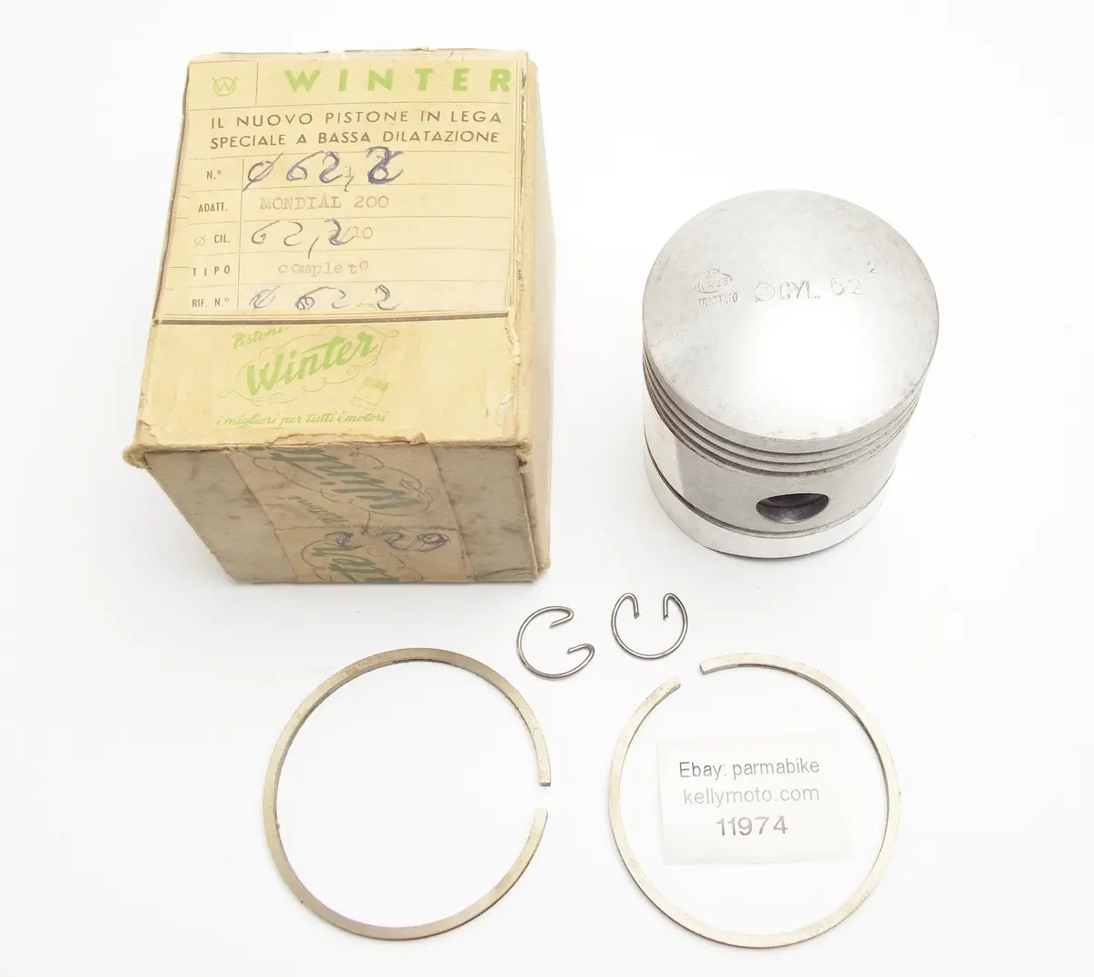 Nos Winter Mondial 200Cc Motor Engine Piston+Rings+Pin+Clips Diameter 62.2 Mm 1