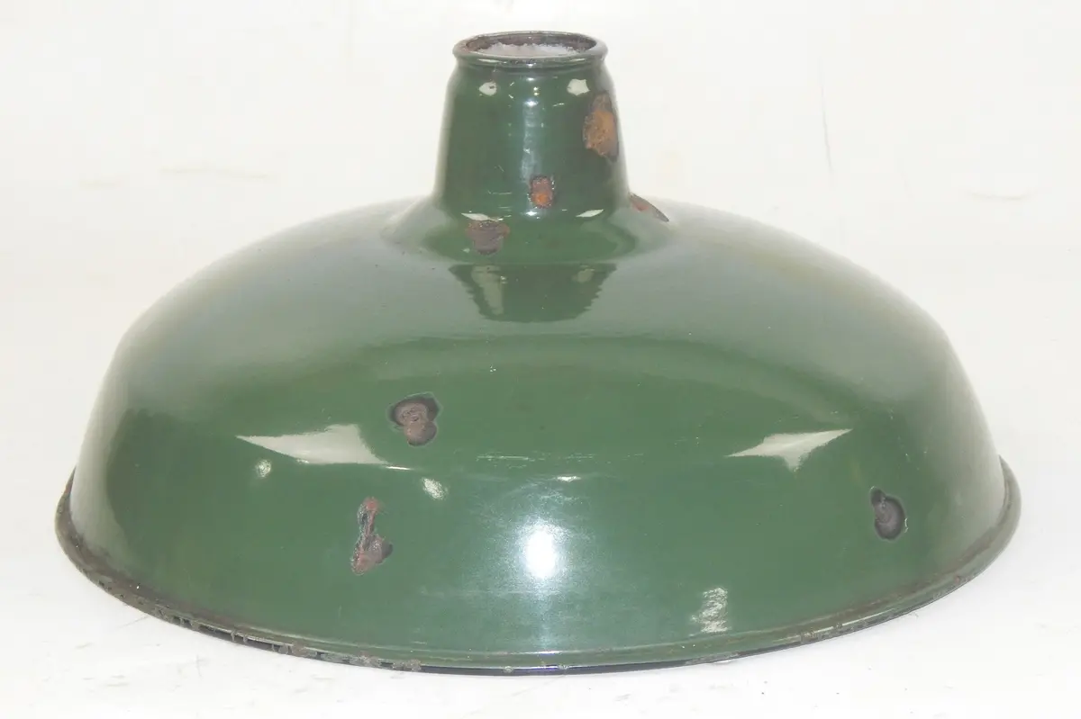 Vintage Metal Shop Light Shades Green Porcelain Enamel D=14" Garage Pub Bar Cave 1