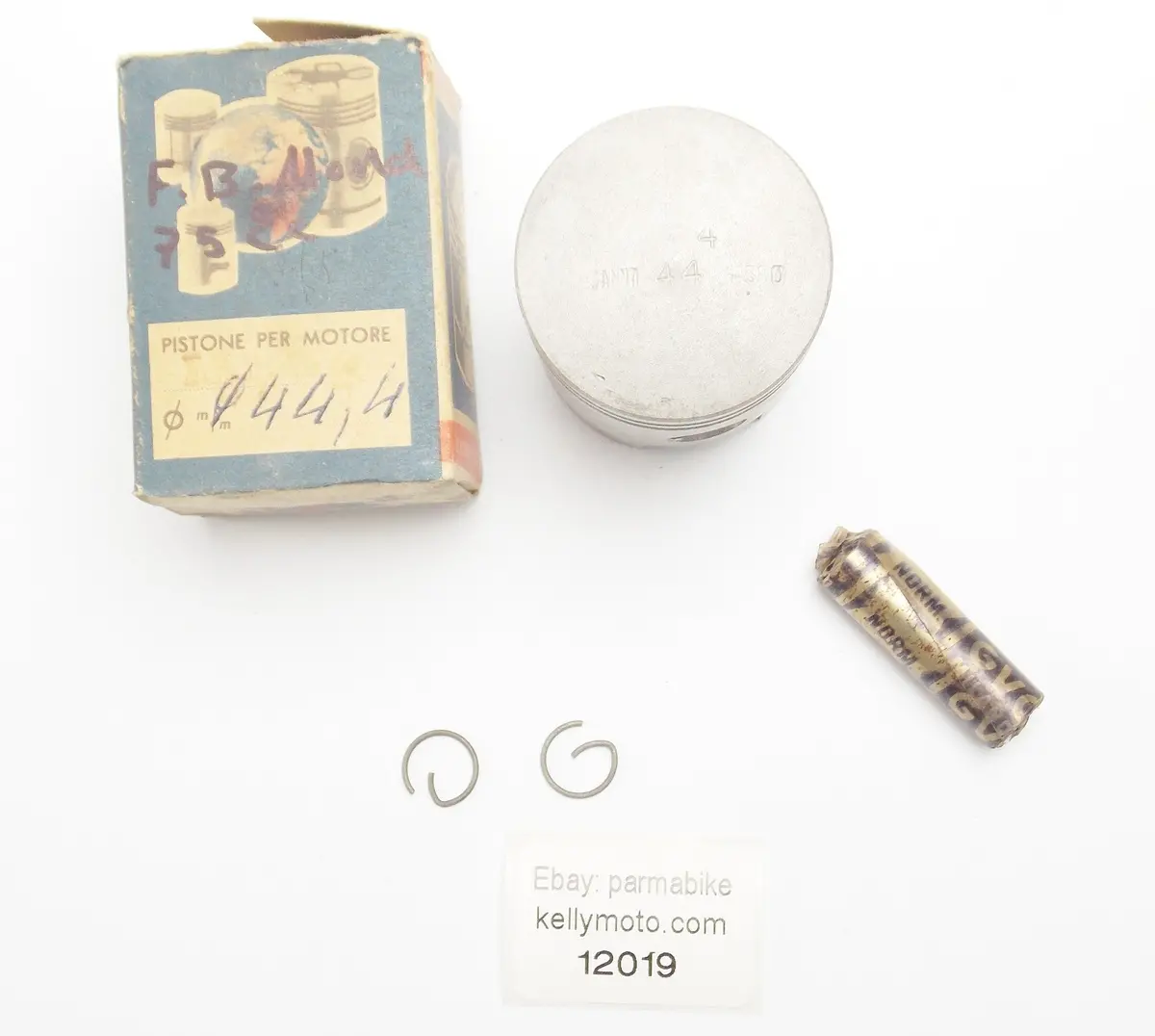 Nos Asso Werke Piston + Pin + Clips Diameter 44.4Mm Fb Mondial 75Cc Motor Engine 1