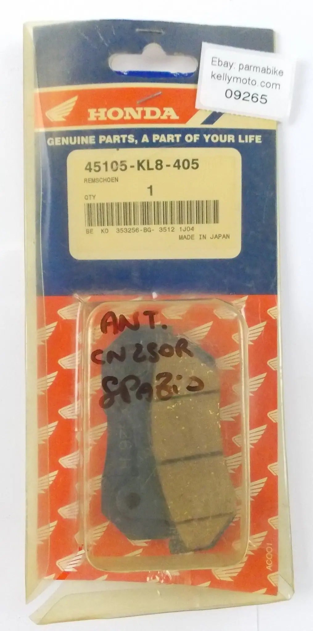 Nos Oem 1992-1993 Honda Cn250r Front Brake Pads Set 45105-Kl8-405 1