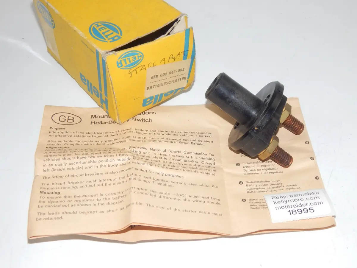 Nos Hella Battery Disconnect Kill Cut Off Isolator Switch Brass Terminal Car 1