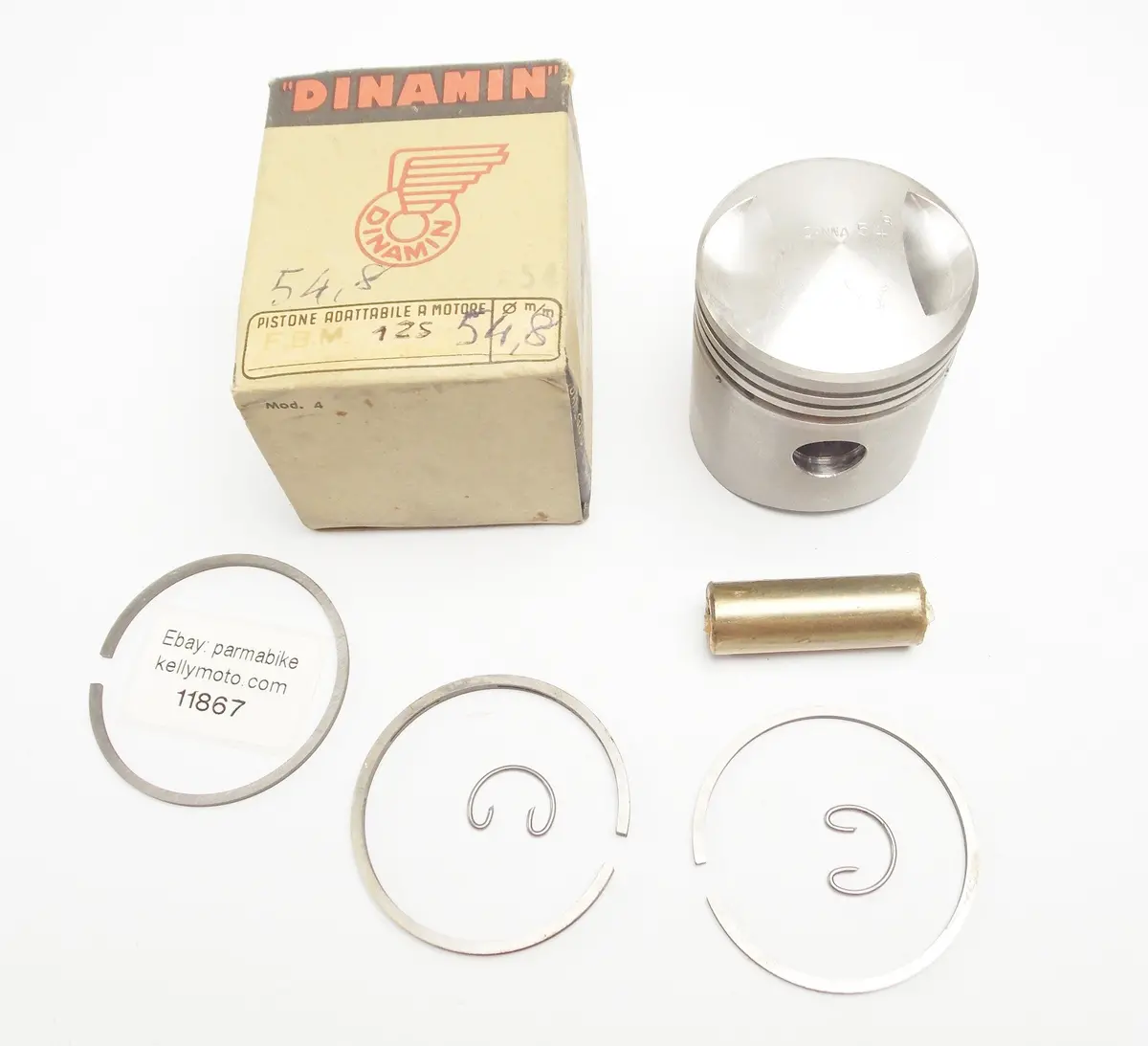 Nos Dinamin Piston + Rings + Pin + Clips Set Cpl. D. 54.8 Mm F.B. Mondial 125 Cc 1