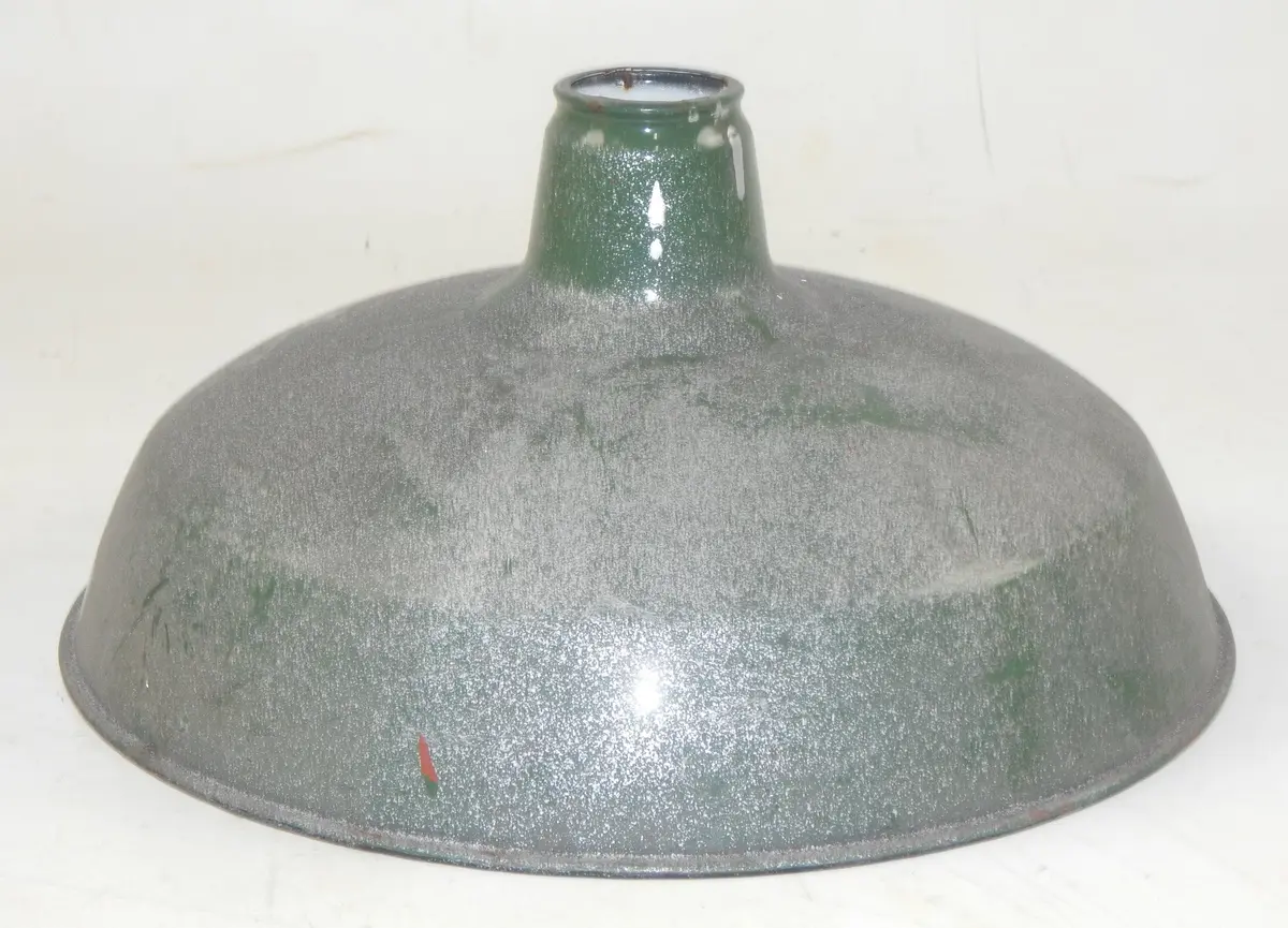 Vintage Metal Shop Light Shades Green Porcelain Enamel D=14" Garage Industrial M 1