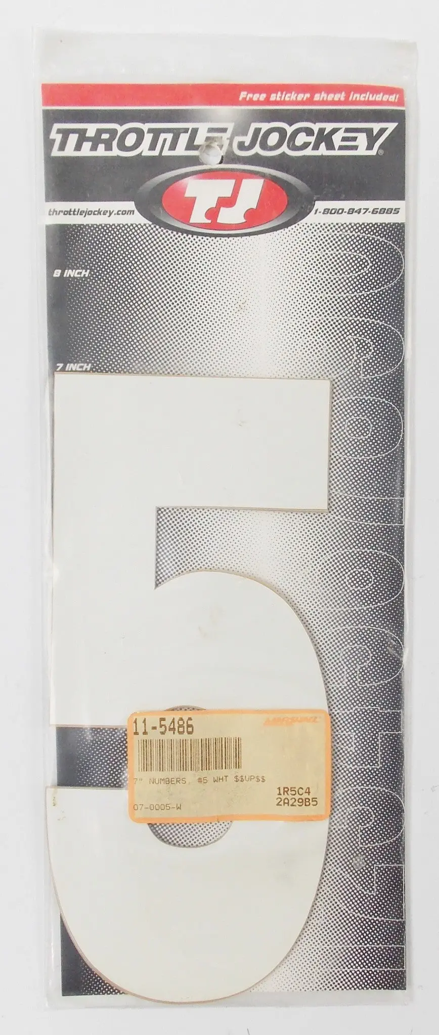 Tj Front/Side Panel 7" White Numbers Sticker Set "5" 11-5486 | 07-0005-W 1