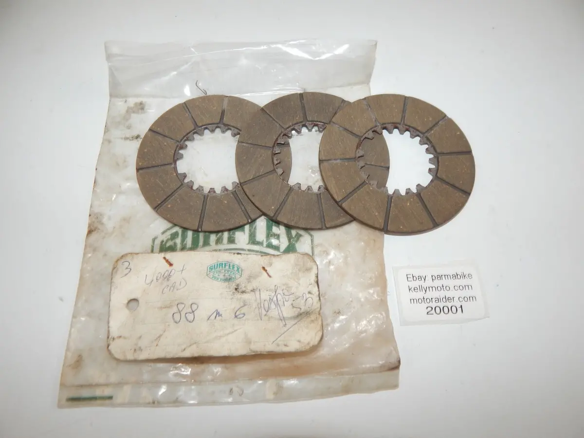 3 Surflex Clutch Discs 88-M-6 1953 Vespa Piaggio Vintage Scooter Motor 1