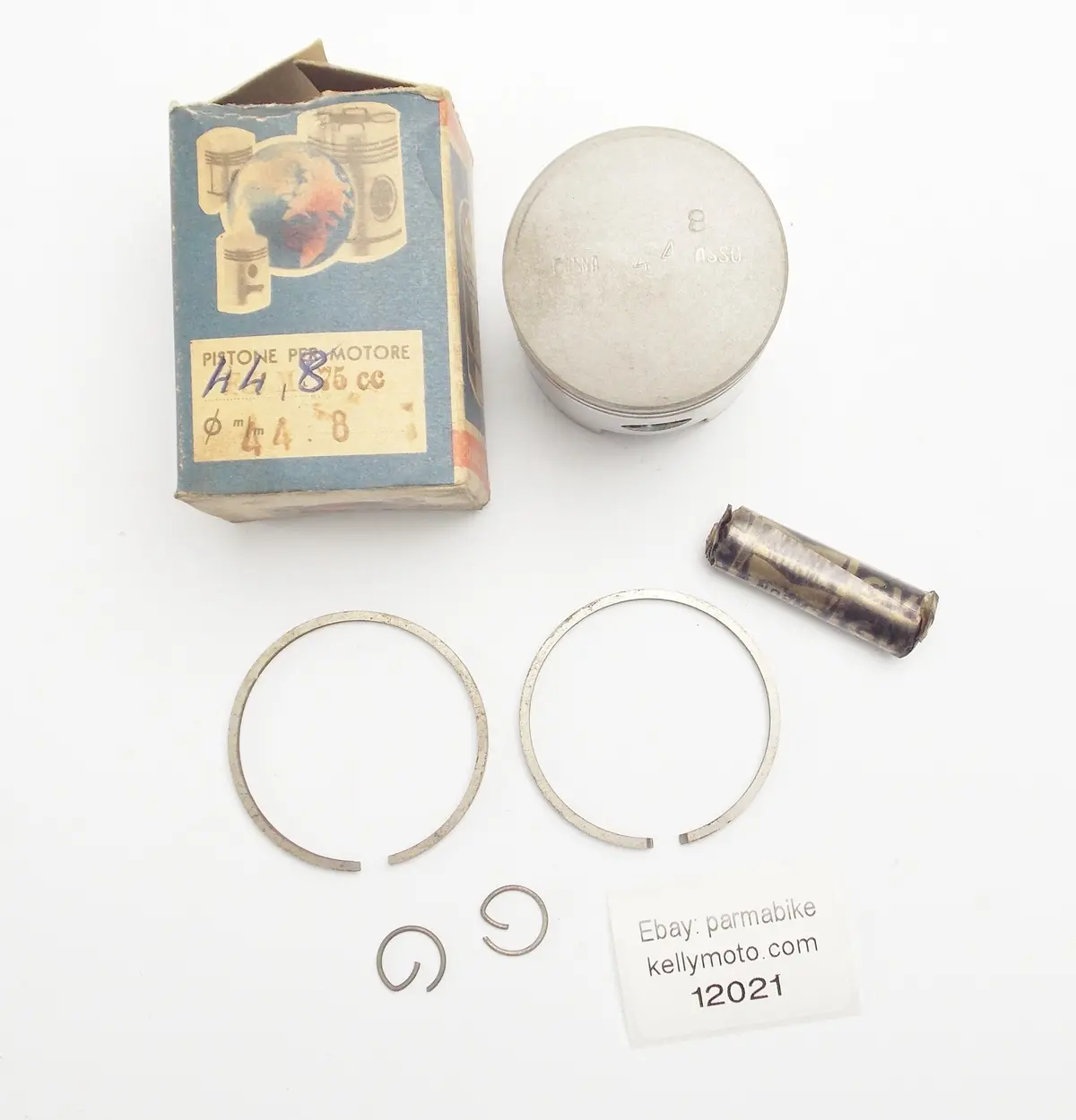 Nos Asso Werke Piston + Rings + Pin + Clips Set Cpl. D.44.8 Mm F.B. Mondial 75Cc 1
