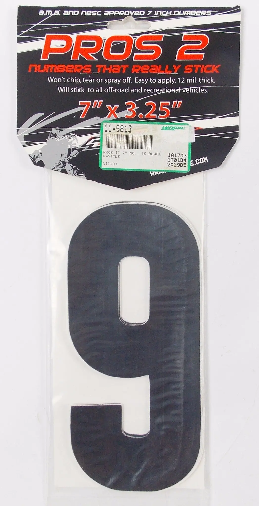 N-Style Front/Side Panel 7"X3.25" Black Number "9" Sticker Set 11-5813 | Nii-9B 1