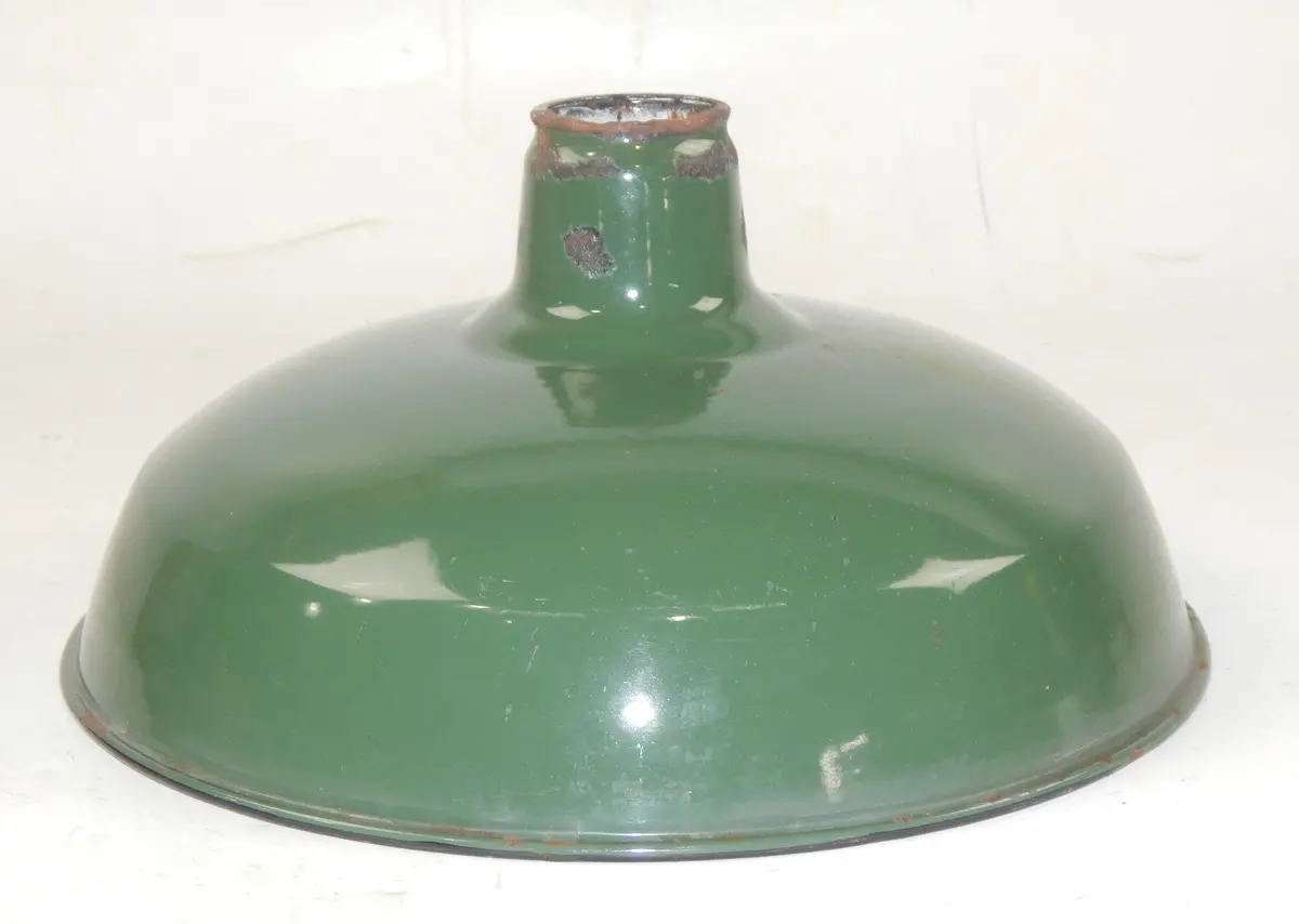 Vintage Metal Shop Light Shades Green Porcelain Enamel D=14" Garage Industrial 0 1