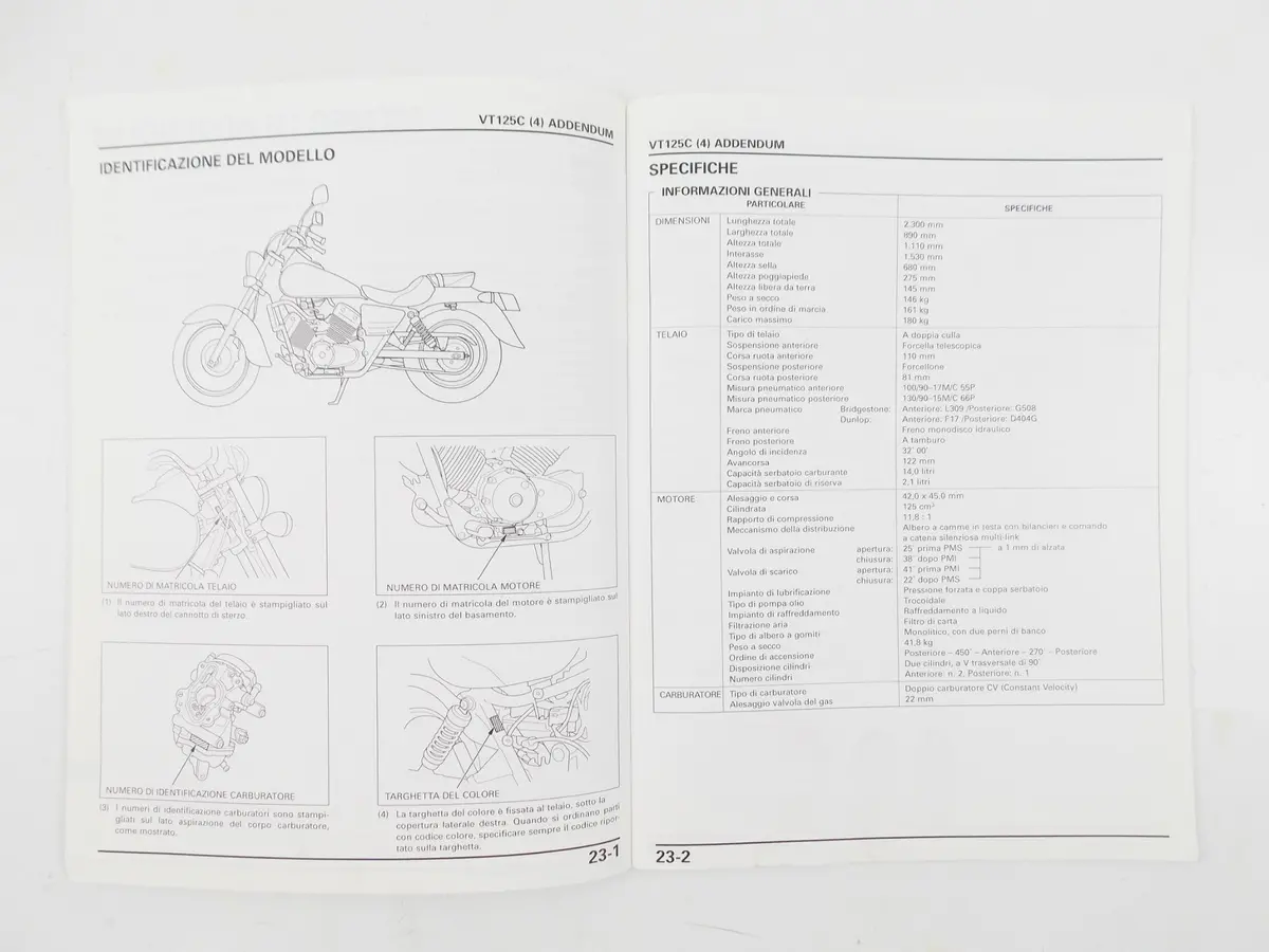 Honda Vt125c Workshop Manual Repair Mechanical Service Book Italian 2