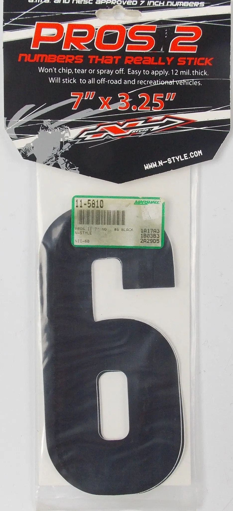 Pros 2 Front/Side Panel 7" Black Number "6" Sticker Decal Set Motocross Street 1