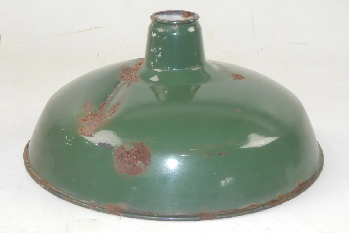 Metal Shop Light Shade Green Porcelain Enamel D=14" Garage Industrial Mancave 1