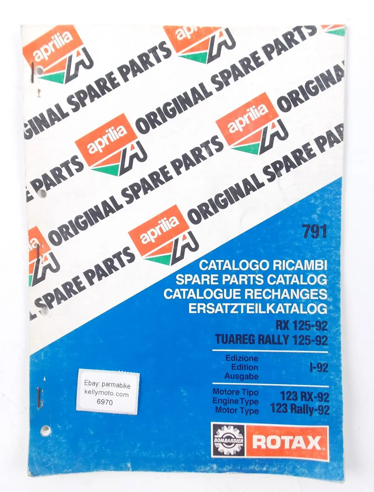 Aprilia Rx 125/Tuareg Rally 125 1992 Spare Parts Catalog Book Manual 791 1