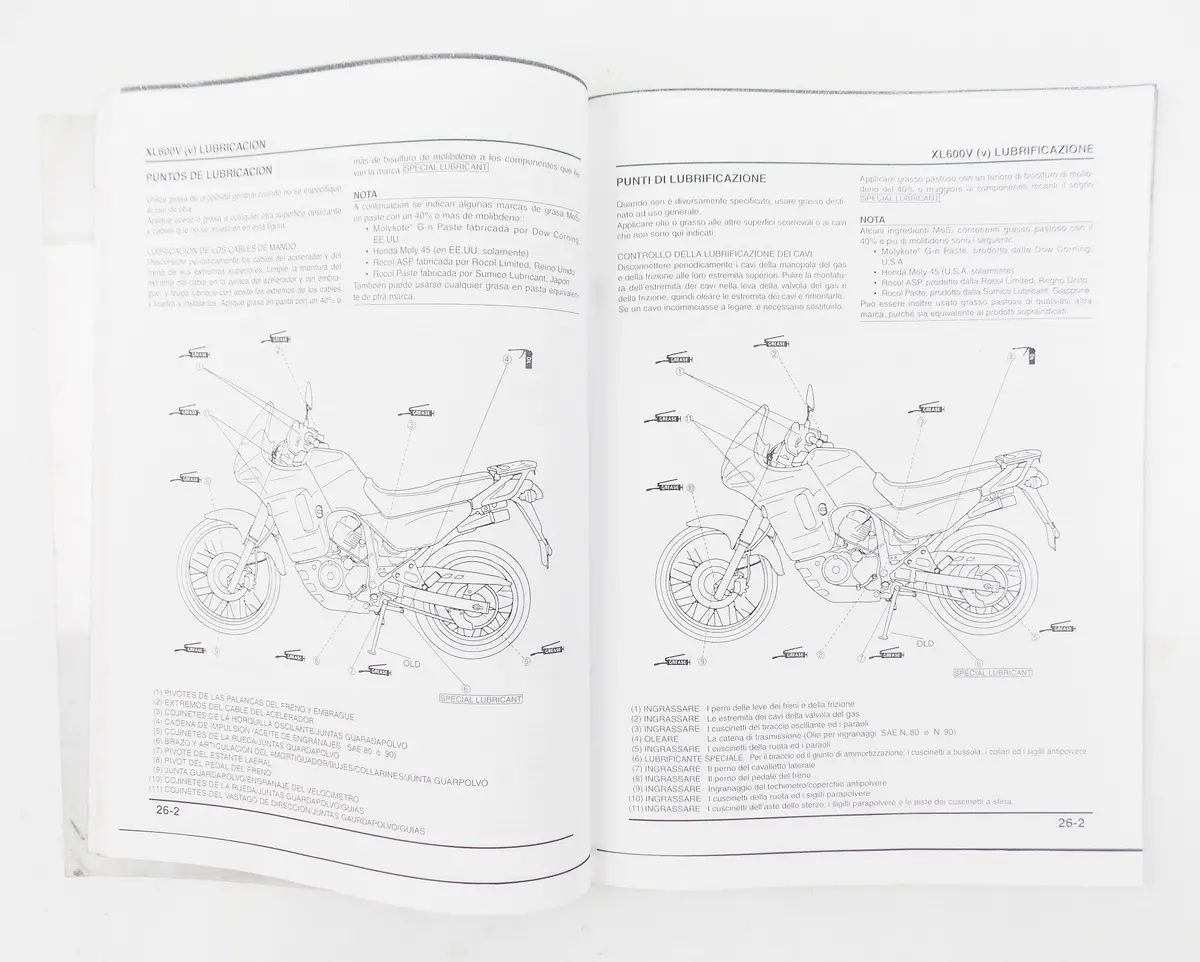 Copy Honda Xl 600V V Workshop Manual Repair Book English, Spanish Italian 2
