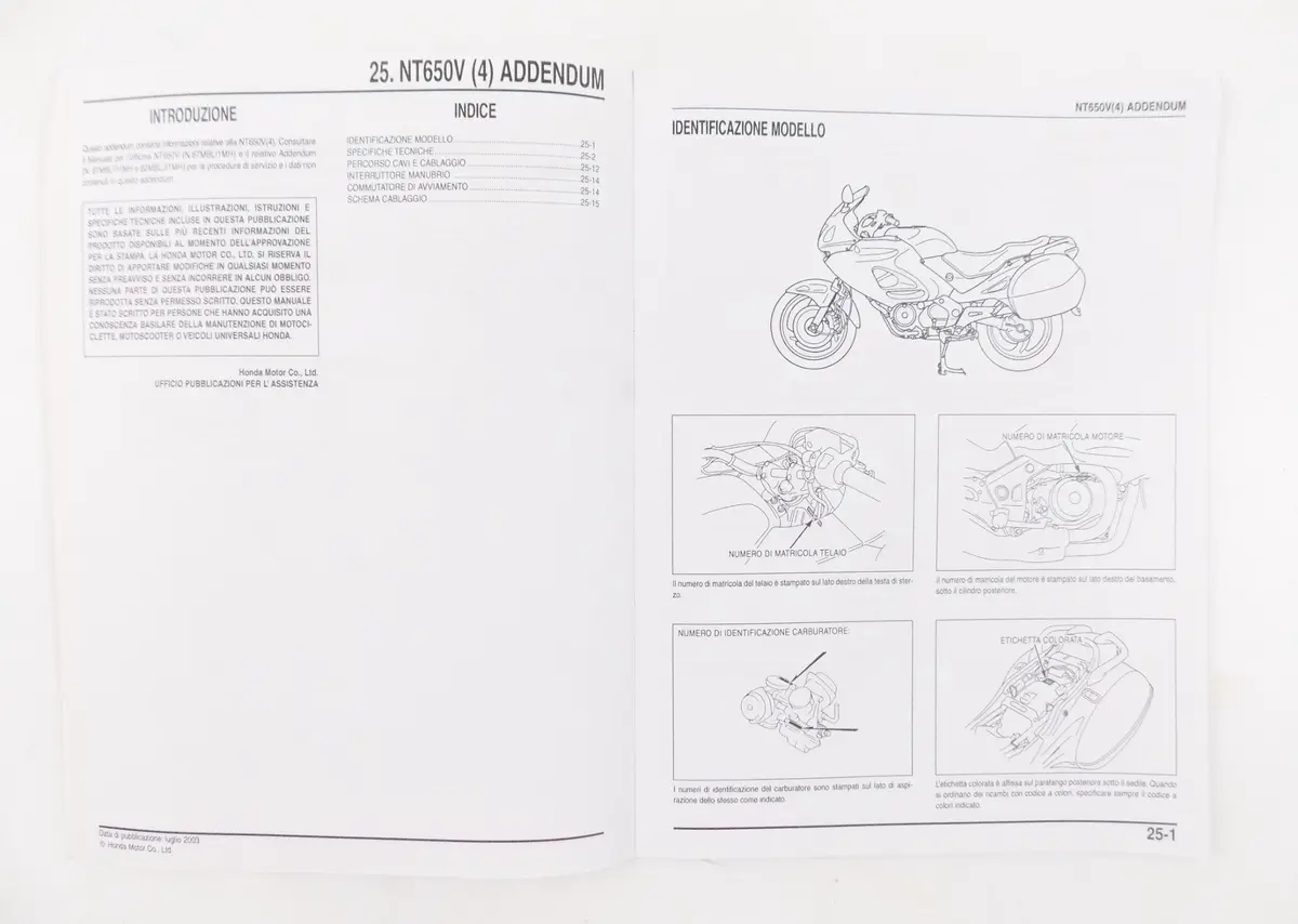 Honda Nt650v-4 Workshop Manual Repair Mechanical Service Book Italian 2