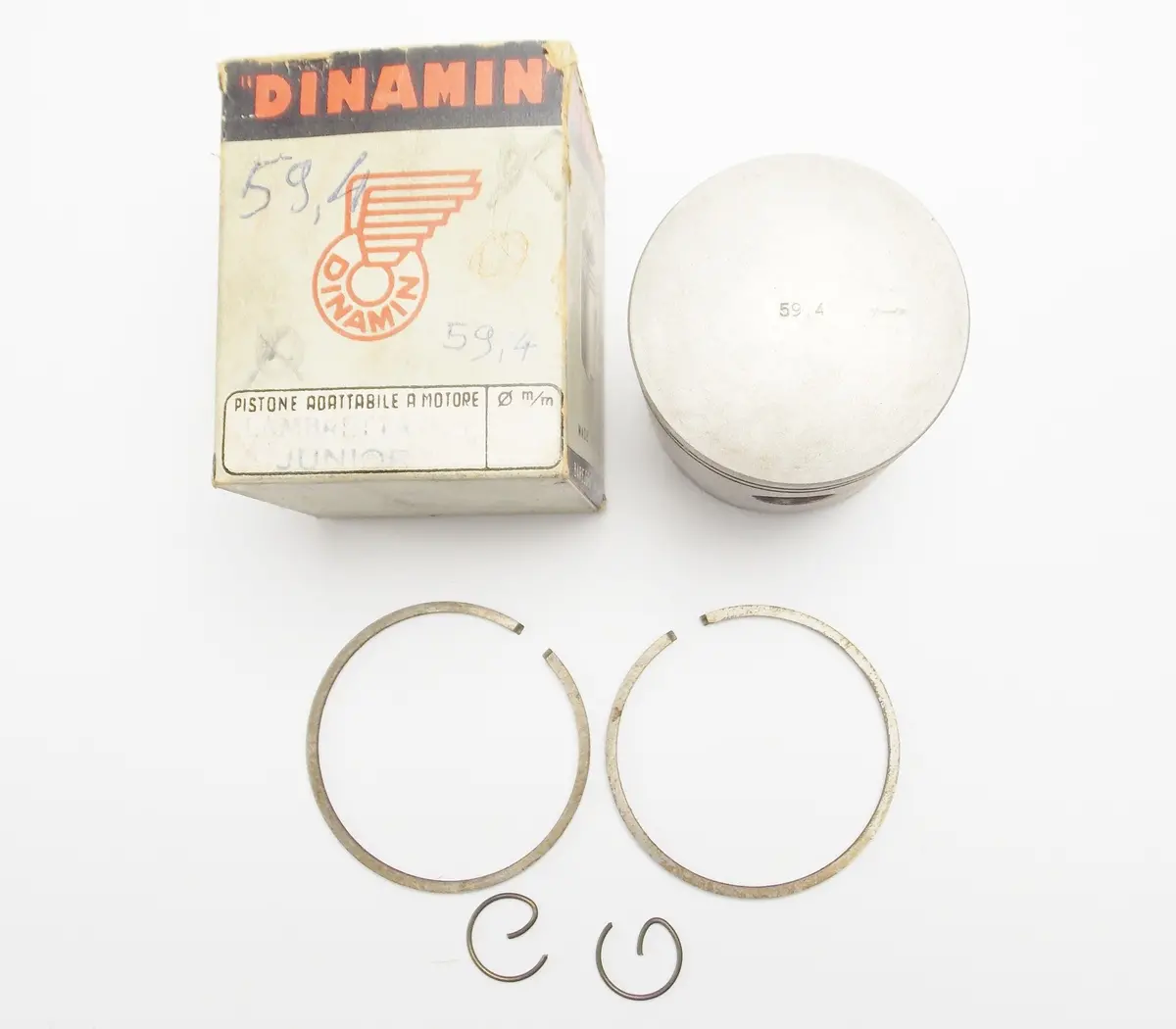 Nos Dinamin Piston + Rings + Clips D=59.4 Mm Lambretta 125 Cc Junior Scooter 1