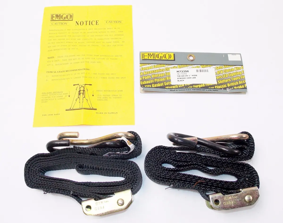 Emgo Motorcycles Tie-Downs 1" Wide Bk Straps Strong 1600 Lbs. M73356 | 78-73356 1