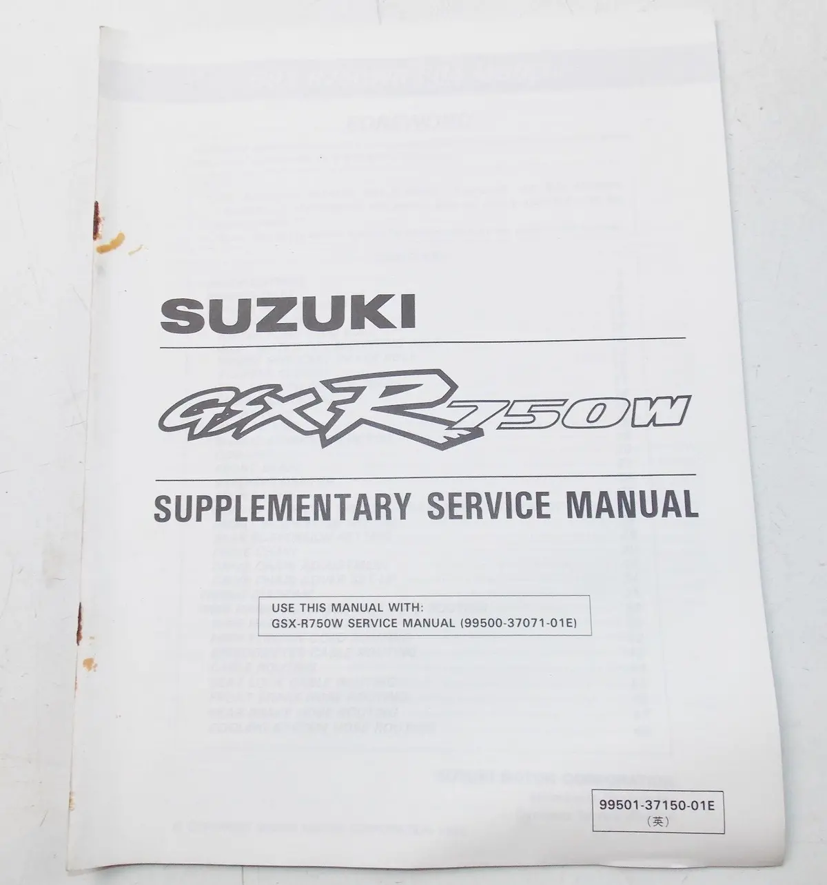 Used Suzuki 1993  Supplementary Service Manual Gsx-R750w  99501-37150-01E 1