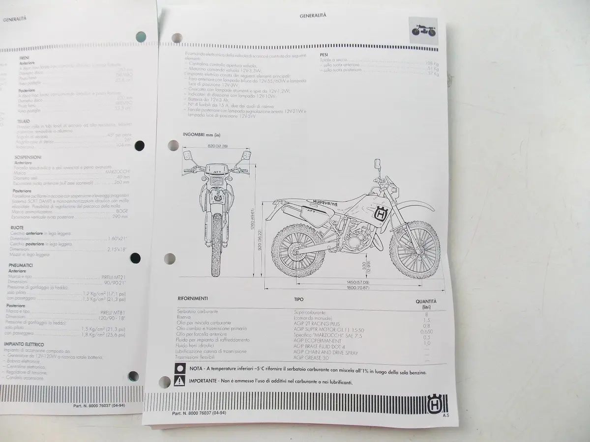 Nos Husqvarna 1994 Workshop Manual Wre125 9000-76037 2
