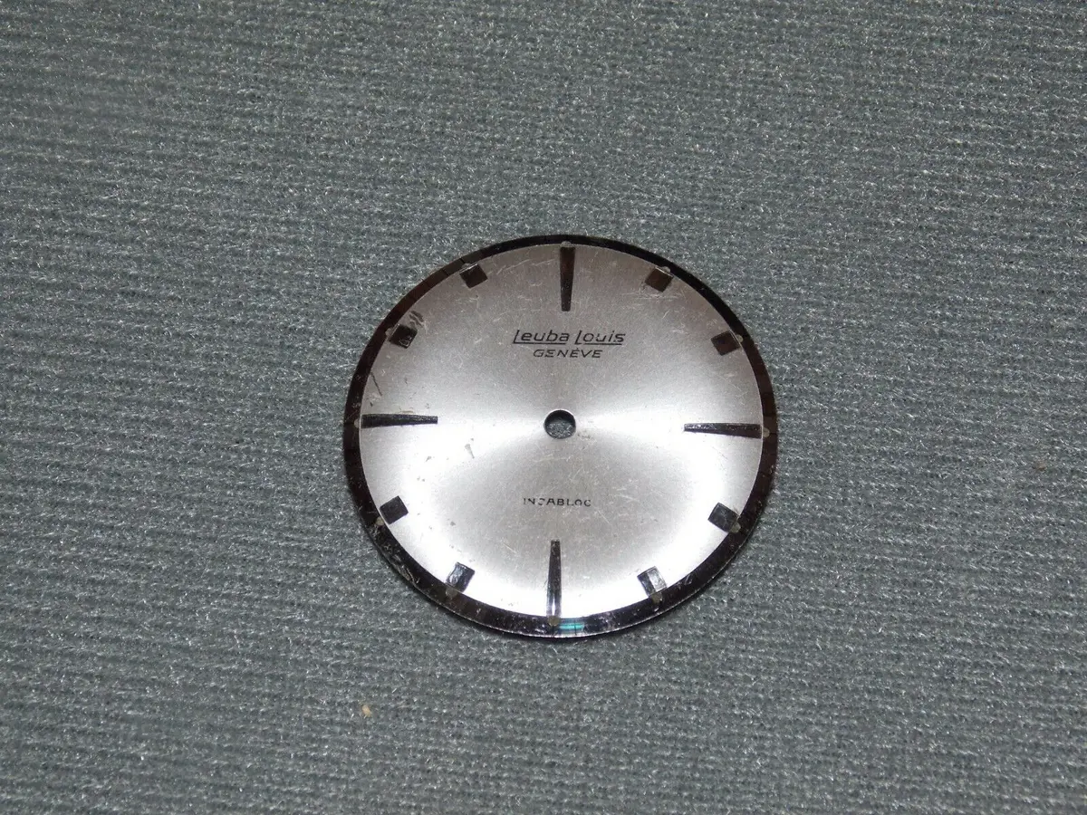Vintage 29Mm Clock Watch Face Dial Silver Leuba Luois Geneve  Incabloc 1