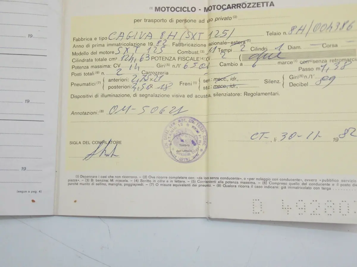 1982 Cagiva Sxt 125 Owner Certificate Book Original Motorcycle Italian Document 2