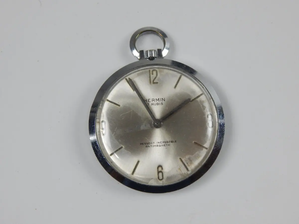 Vintage Pocket Watch Hermin 17 Rubis Ressort Incassable Antimagnetic D=42M 1