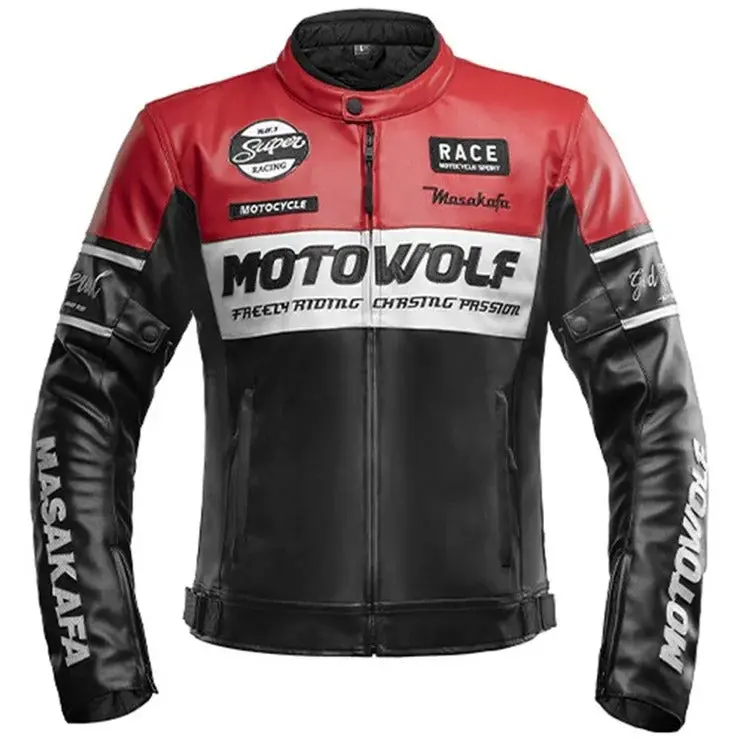 Motowolf Jm1 Thermal Leather Motorcycle Jacket Winter Windproof Motorcycling Jacket - Red 1