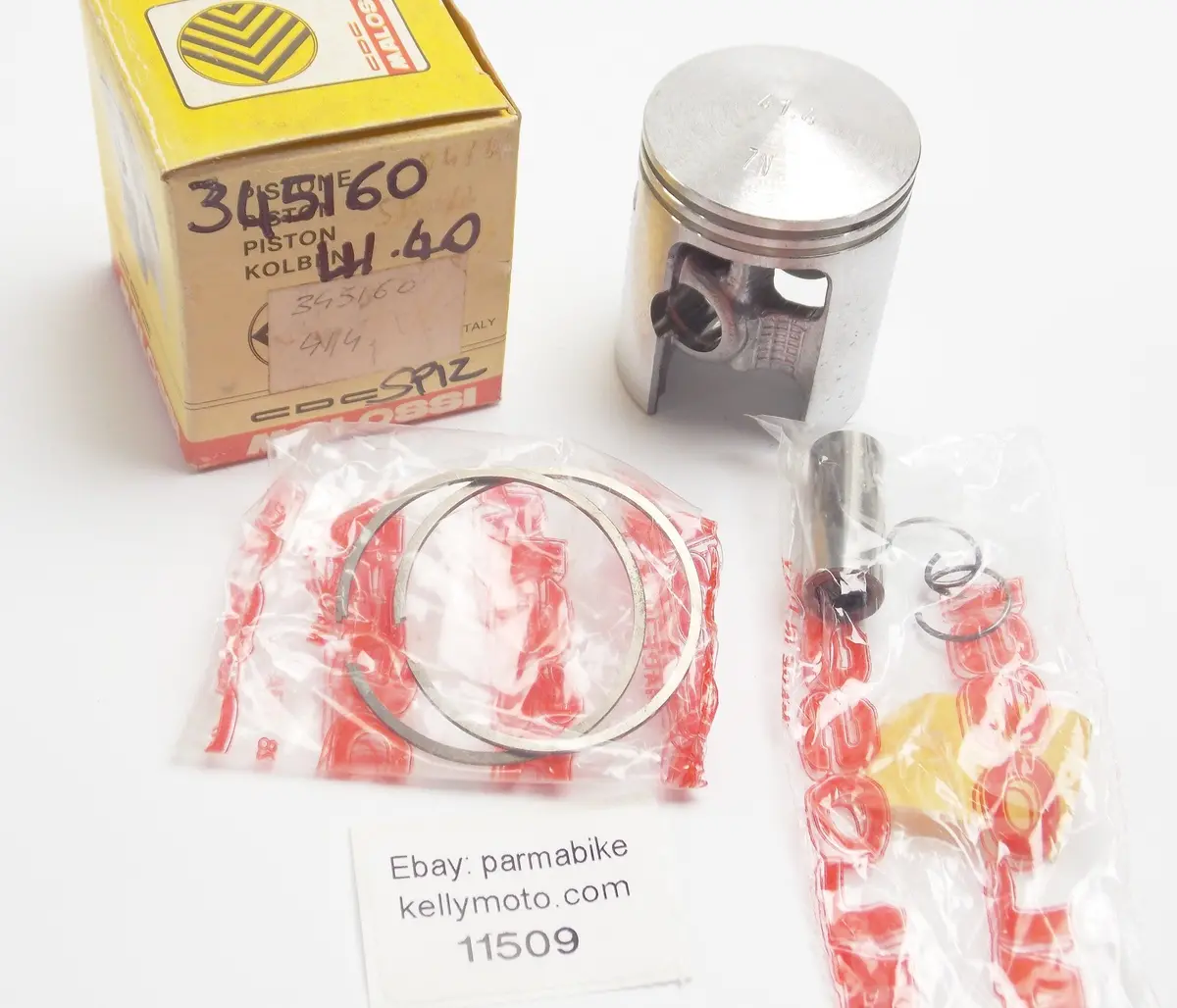 Nos Malossi 345160 Piston+Rings+Pin+Clips Set Cpl D 41.4Mm Piaggio Ciao/Si/Boxer 1