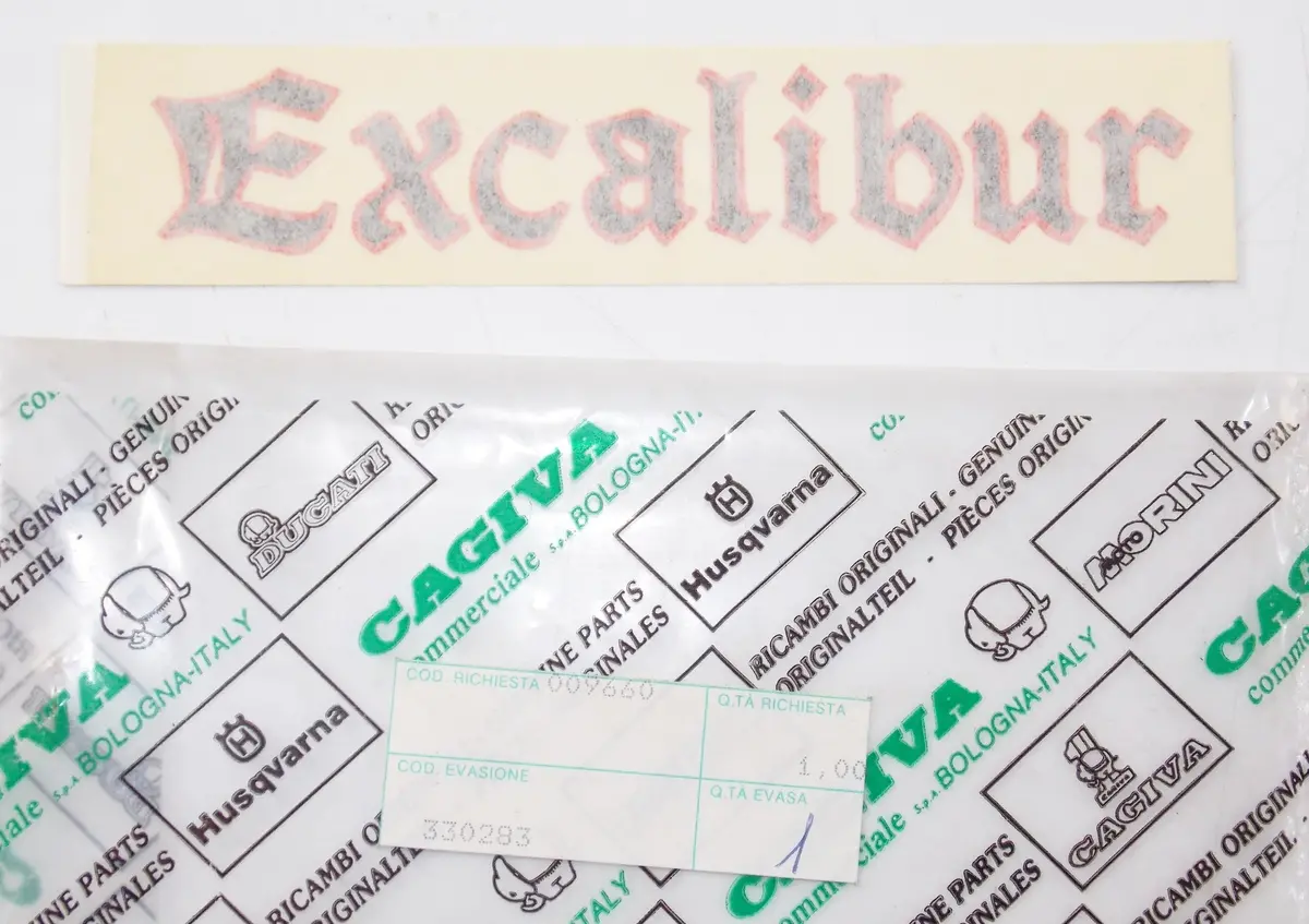 Nos Oem Cagiva Morini 1987 501 Excalibur Stiker Black "Excalibur" 330283 1