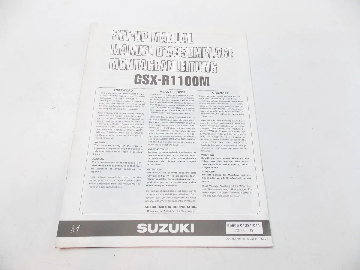 New Suzuki 1990 Set-Up Manual Gsx1100  English French German 99505-01321-011 1