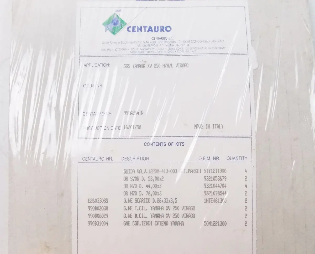 Nos Yamaha 2008-2011 Centauro Gasket Set Kit Xv250 V-Star 990A660tp 2
