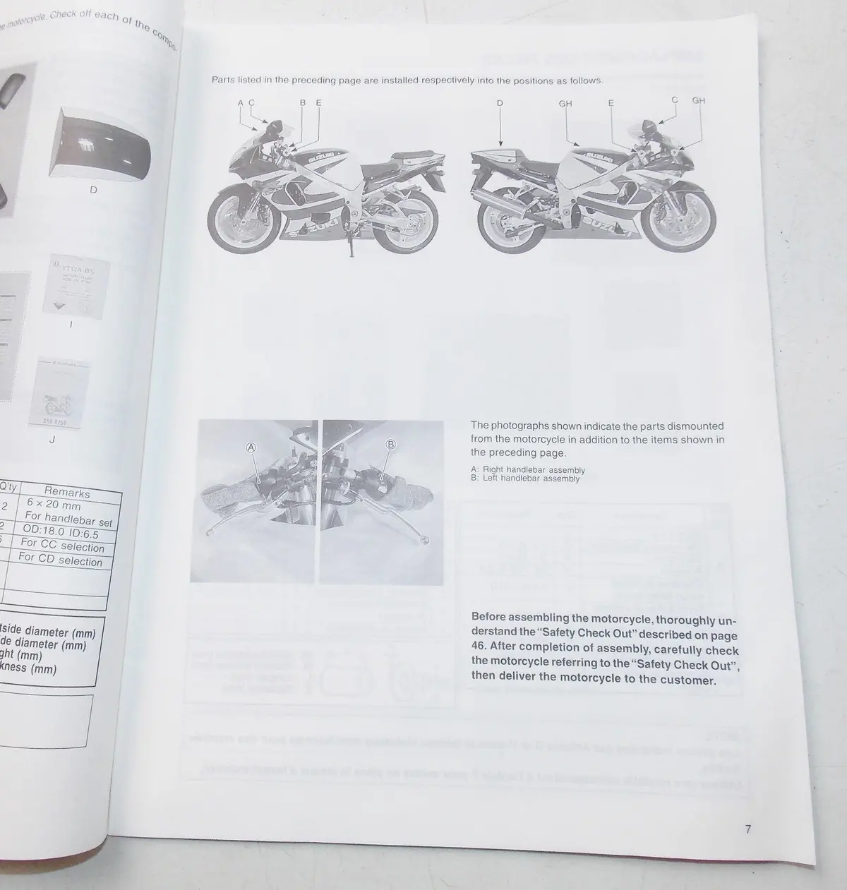 Used Suzuki 2000 Set Up Manual Gsx-R750y 99505-01210-011 2