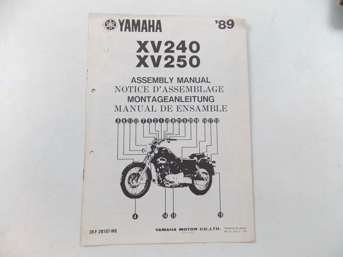 Nos Yamaha 1989  Assembly Manual Book Xv240  Xv250 3Kf-28107-W0 1