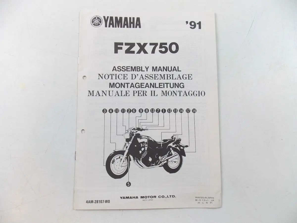 Nos Yamaha 1991 Assembly Manual Book Fzx750 4Am-28107-W0 1