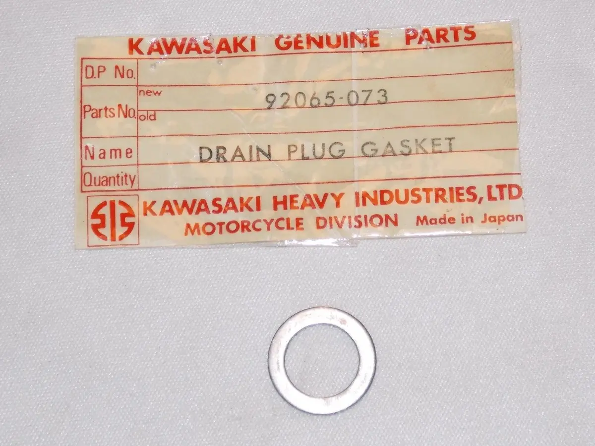 Nos Kawasaki 1971-2015 Oil Drain Plug Gasket Klx650 Ks125 Kxt250   92065-073 1